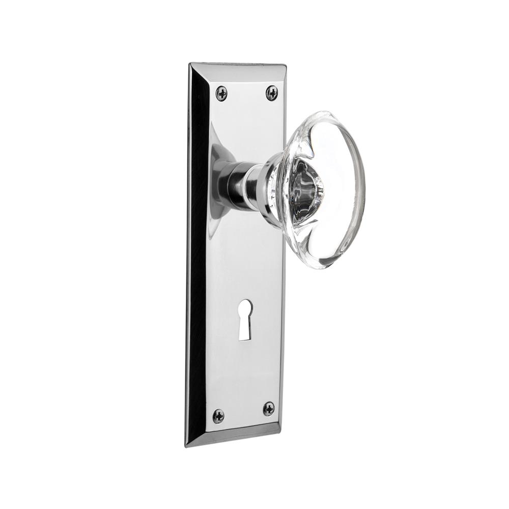 Nostalgic Warehouse NYKOCC Mortise New York Plate with Oval Clear Crystal Knob with Keyhole in Bright Chrome